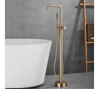 Floor Mount Bath Tap, 360° Rotation Freestanding Bath Shower Mixer Tap Single Hole Tub Filler,Brushed Gold