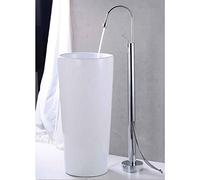Floor Mount Bathtub Brass Handle Pedestal Basin Mixer Tap,Single Function Tub Faucet 360 Degrees Swivel Spout