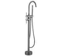 Floor Mount Bathtub Faucet, Freestanding Tub Faucet with Hand Shower, Brass High Flow Swivel Spout Shower Double Handle Hot and Cold Water Bathroom Mixer Taps,Black (Grey)