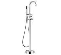 Floor Mount Bathtub Faucet, Freestanding Tub Faucet with Hand Shower, Brass High Flow Swivel Spout Shower Double Handle Hot and Cold Water Bathroom Mixer Taps,Black (Chrome)