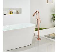 Floor Mount Tub Shower Mixer Tap 2 Water Outlet Gooseneck Free Standing Taps for Bath G1/2,Rose Gold