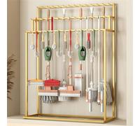 Floor Mounted Belt Hanger - 3-Tier Metal Display Stand for Men’s Closet Freestanding nizer with 24 Hooks Ideal for Clothing Stores & Boutiques Stylish Gold Finish