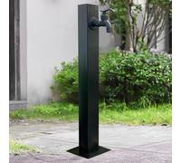 Floor Mounted Column with Faucet Stainless Steel Freestanding Hose Stand for Irrigation/Washing, Square Vertical Outdoor Garden Pillar Water Tap with Mounting Accessories, Black(Height: 60cm