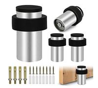 Floor Mounted Door Stopper, Stainless Steel Chrome Door Stops Wall Rubber Door Stoppers Heavy Duty Tall Modern Cylinder Decorative Doorstop Polished Floor Door Stop for Skirtings 4 Pack, Silver