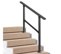 Floor Mounted Staircase Handrail, Fits 2 or 4 Steps, Adjustable Transitional Hand Rail for Deck Garden, Safety Non-Slip External Step Guardrails for Concrete or Wooden Steps(A,60cm/24inch)