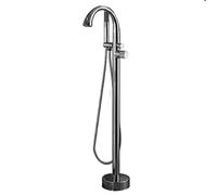 Floor Mounted Tub Filler Freestanding LED Bathtub Faucet Swivel Spout Standing Brass Bathroom Faucets with Handheld Sprayer Hot and Cold Water Mixer Tap,Chrome (Chrome)