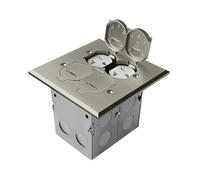 Floor Outlet Cover Plate, Flip Lid Nickel Plated Brass Outlet Cover Floor Box Kit, 20A Tamper Resistant Receptacle, 2-Gang Electrical Outlet Box with Watertight Gaskets - Silver
