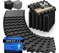 MONZANA® 54x Fitness Floor Protection Mats with Edge Pieces | 30x30cm Non-Slip EVA Foam Puzzle Mat | Training Mats Fitness Equipment 4.6m² | 54pc Black
