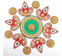 Floor Rangoli Acrylic Handcrafted Indian Traditional Home Décor for Diwali Festival Wedding Party Wall Interior Decoration and Gifting (Red Diya)