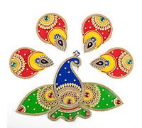 Floor Rangoli Acrylic Handcrafted Indian Traditional Home Décor for Diwali Festival Wedding Party Wall Interior Decoration and Gifting Size-12" (1 Peacock)
