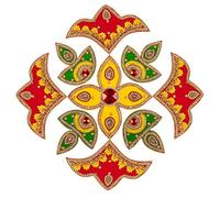 Floor Rangoli Acrylic Handcrafted Indian Traditional Home Décor for Diwali Festival Wedding Party Wall Interior Decoration and Gifting (Green Diya)