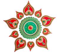 Floor Rangoli Acrylic Handcrafted Indian Traditional Home Décor for Festival Wedding Party Wall Interior Decoration and Gifting (Red Green Design-1)