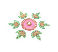Floor Rangoli Designer Reusable Small Rangoli Acrylic Rangoli Indian Traditional Home Decor Gift for Home Interior Floor Festival New year Decorations and Gifting (Size:- 7") (Pink and Green)