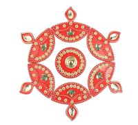 Floor Rangoli Designer Reusable Small Rangoli Acrylic Rangoli Indian Traditional Home Decor Gift for Home Interior Floor Festival New year Decorations and Gifting (Size:- 7") (Red (Diya)