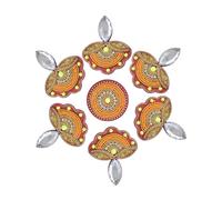 Floor Rangoli Home Decoration for Festival Diwali Acrylic Traditional Handmade Interior Decoration Wall Decoration Sticker Wedding Décor Party Gift Gifting Small Rangoli Size: 7" - Diya Shape