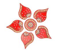 Floor Rangoli leaf Designer Reusable Small Acrylic Indian Traditional decorations for Home Decor Gift for Home Interior Floor Navratri Festival decor Decorations and Gifting (Size:- 7") (Red)