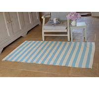 Floor Rug, 100% Cotton Salcombe Stripe Flat Weave Azure Blue/Vanilla Cream 90x150cm 3x5' Quayside Home