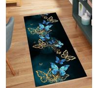 floor runner Runners Rug for Hallway Non Slip, Black Blue Butterfly Pattern 50x60CM Washable Mat for Home Decor Carpet Runner for Bedroom