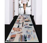 Floor Runners For Hallway Non Slip Washable Low Profile Heavy Duty High Traffic Area Paint Design, Rug Runner for Front or Back Door Mat Beige Rust - 60 x 110 cm
