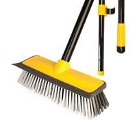 Floor Scrub Brush with Long Handle,2 in 1 Scrape Brush Push Broom with Stiff Bristles,Deck and Shower Scrubber for Cleaning Patio Bathroom Grout Garages