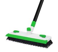 Floor Scrub Brush with Long Handle, 3-in-1 Scrape Stiff Bristle Scrubber Brush for Cleaning Grout Bathroom Patio Deck Garage