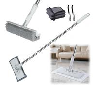 Floor Scrub Brush with Squeegee & Window Washing Kit with Extension Pole, 2 Crevice Brush & 2 Replacement Microfiber Cleaning Towel for Windows, Car Glass, Floors, Showers, Bathroom Tile (White)