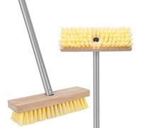 Floor Scrubber Brush with Long Handle for Deck Cleaning, 52'' Stiff Bristle Scrub Brush for Shower, Bathroom, Boat, Concrete, Carpet, Garage, Boat Cleaning, Small Outdoor Push Broom