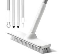 Floor Scrubbing Brush, 2 in 1 Floor Cleaning Brush with Squeegee, Long Handle Stiff Bristle Scrub Brushes for Cleaning Bathroom Tile Patio Deck