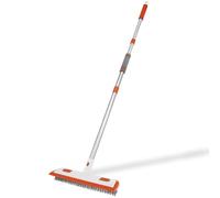 Floor Scrubbing Brush,Tub Tile Scrubber,Stiff Bristle Brush with Squeegee for Bathroom Shower Indoor Cleaning,Adjustable Secure Cleaning Brush for Garage,Kitchen,Tile and Wall