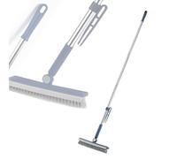 Floor Scrubbing Brush with 57" Adjustable Long Handle,3 in 1 Living Grout Brush with Squeegee,V-Shape Stiff Bristle,Heavy Duty Bathroom Cleaning Tool for Tile,Deck,Patio,Wall,Garage,Kitchen