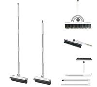 Floor Scrubbing Brush with 80cm/112cm Long Handle & V-Shape Stiff Bristles Brush Rubber Squeegee Combo Broom Bathroom Shower Cleaning Brushes Scrubber for Home Garage Commercial Bath Deck Tile Patio