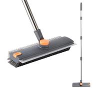 Floor Scrubbing Brush with Adjustable Long Handle Stiff Bristle Brush with Squeegee Cleaning Bathroom Shower Patio Garage Pool Outdoor Concrete Broom for Deck Driveway Yard Patio Wood Stone Tile Grey