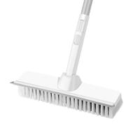 Floor Scrubbing Brush with Long Handle, 2-in-1 Bathroom Tile Cleaning Brush, 9 Inch Stiff Bristle Brush with Squeegee for Shower Indoor Cleaning, Deck Scrubber for Garage,Kitchen,Tile and Wall
