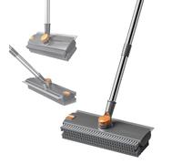 Floor Scrubbing Brush with Squeegee,360° Sweeping Broom with 53" Adjustable Long Handle,Stiff Bristle,Bathroom Cleaning Brush for Deck,Garage,Kitchen,Tub,Patio,Tile,Wood Surface,Swimming Pool