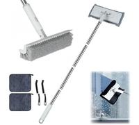 Floor Scrubbing Brush with Squeegee + Window Cleaning Kit with Extension Pole, 2 Magic Cleaning Cloth, 2 Crevice Cleaning Brushes Dust Mop for Windows Car Glass Wall Floor Shower Bathroom (White)