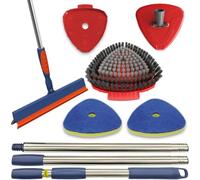 Floor Squeegee Heavy Duty & Spin Mop Replace Brush Head for Vileda Turbo | 2-in-1 Silicone & EVA Dual Blade, 60" Adjustable Handle, Dual Bristle Brush, 2 Sponge 1Brush, 1Base & 1Connector for Cleaning