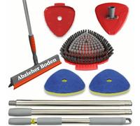 Floor Squeegee Heavy Duty & Spin Mop Replace Brush Head for Vileda Turbo | 2-in-1 Silicone & EVA Dual Blade, 60" Adjustable Handle, Dual Bristle Brush, 2 Sponge 1Brush, 1Base & 1Connector for Cleaning