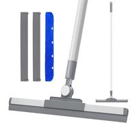 Floor Squeegee Long Handle with 180° Rotating Head, Rubber Broom Wet Room Floor Squeegee & Microfiber Scrubber, 2 in 1 Extendable Window Cleaning Kit for Shower Glass