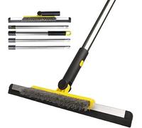 Floor Squeegee Scrubber, Squeegee Broom with 54” Adjustable Handle, Water Squeegee with Grout Brush,Shower Floor Scrubber for Garage Courtyard,Glass, Bathroom,Kitchen,Wall,Tile (YELLOW)