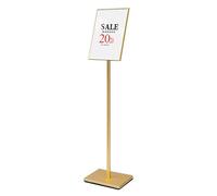 Floor Stand Adjustable Sign Holder, Indoor Outdoor 360° Rotating Display Advertising Poster Signage Stand, Aluminum Snap Open Frame Sign Holders for Wedding Malls Restaurants(8.5 x 11 inch, Gold)