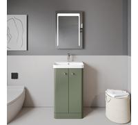 Balterley Curve Modern Bathroom Floor Standing 2 Door Vanity Unit Basin, Satin Green, 505mm