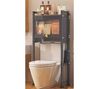 Floor Standing Bathroom Toilet Rack with Dustproof Cabinet Space-Saving Storage Shelf with Flip Door & Feet Pads - Stylish Grey (50x25x134.5 CM)
