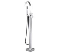 Floor-Standing Bathtub Faucet Waterfall Floor Mount Tub Filler with Swivel Spout Brass Freestanding Shower Single Handle Bathroom Handheld Shower,Brushed Gold (Chrome)