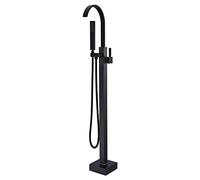 Floor-Standing Bathtub Faucet Waterfall Floor Mount Tub Filler with Swivel Spout Brass Freestanding Shower Single Handle Bathroom Handheld Shower,Brushed Gold (Black)