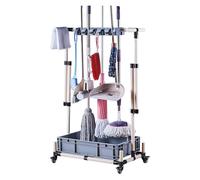 Floor Standing Cleaning Tool Cart,Broom Mop Holder Floor Standing Cleaning Tool Cart Storage For Garden ge Schools, Factories, Hotels,Property Companies,Onecolor,68.5X41X135Cm