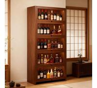 Floor Standing Display Case with Acrylic Front - 5-Layer Pine Wood Storage Cabinet for Collectibles Books and Décor - Perfect for Living Room Office Game Room (80x28x163cm)