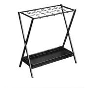 Floor-Standing Foldable Umbrella Stand for Canes Umbrella, Metal Umbrella Holder with Hooks, Folding Umbrella Rack for Entryway Home Office Hotel Indoor Outdoor(Black)