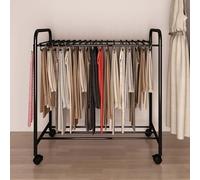 Floor Standing Garment Rack with Rolling Trolley for Pants and Skirts, Expandable Closet Organizer with Pull-Out Shelf, Ideal for Retail and Home Use