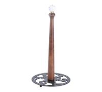 Floor Standing Holder Stand With Metal Frame And Wooden Base For Bathroom Kitchen Tissue Roll Dispenser Rental Friendly Bathroom Storage Solution