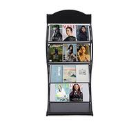 Floor Standing Magazine Rack, Magazine Stand Brochure Stand, 4 Layer Folding Shelf Floor Standing, Black Information Shelf Storage Racks Newspaper Rack, for Exhibition Trade Show Office Hotel